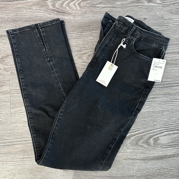 NWT Good American Good Boy Jeans with Split Hem in Black - Picture 2 of 4